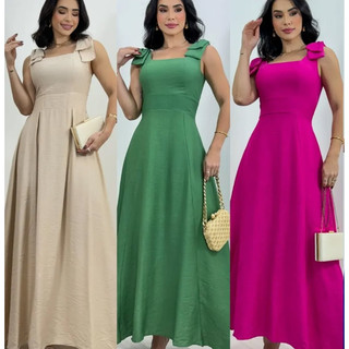 Vestido Longo com Laço no Ombro, Bojo, Forro e Elástex nas Costas – Elegância e Conforto …