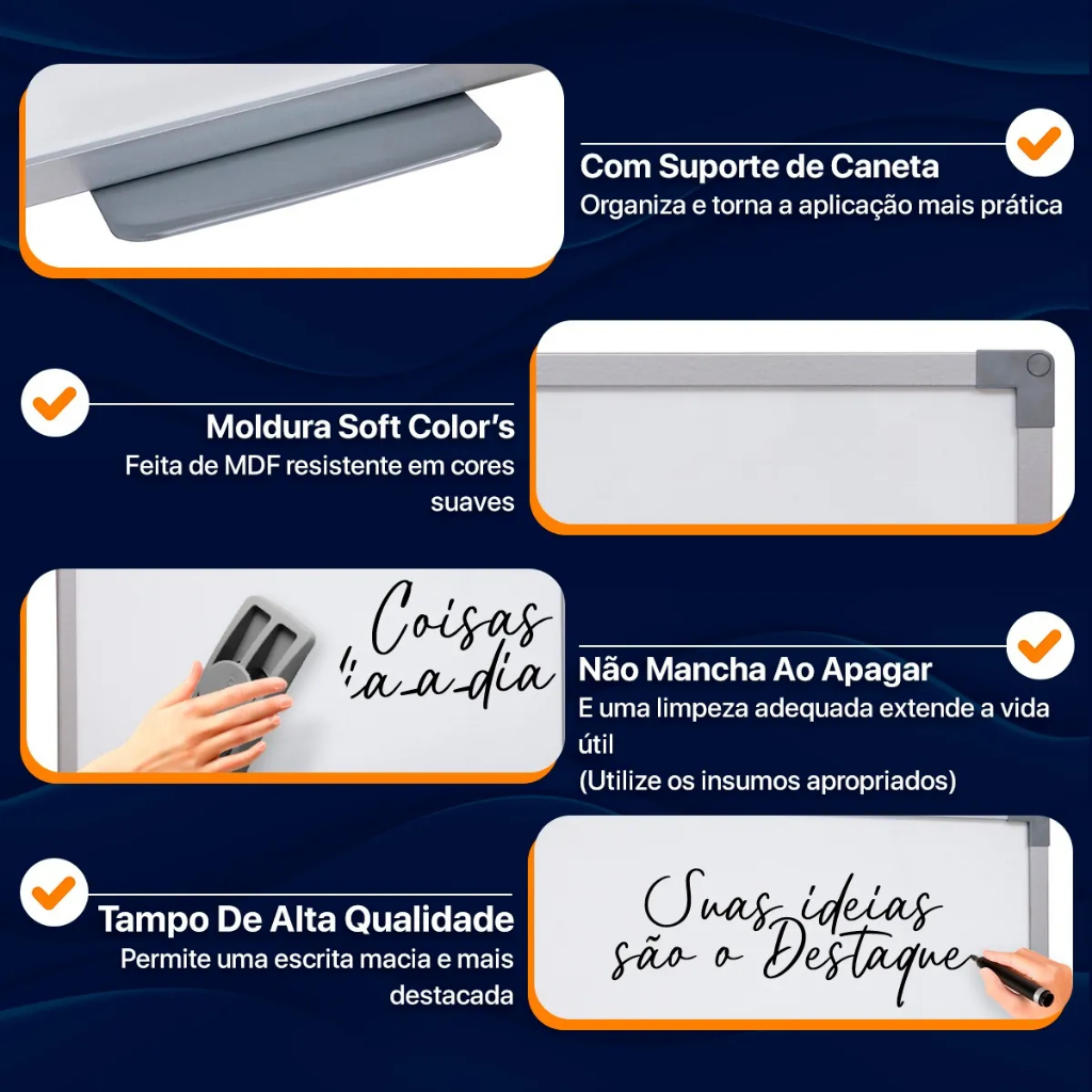 Lousa Branca Grande 120x90cm Quadro Branco Moldura Alumínio Soft Com 4 Canetas e Apagador Escolar