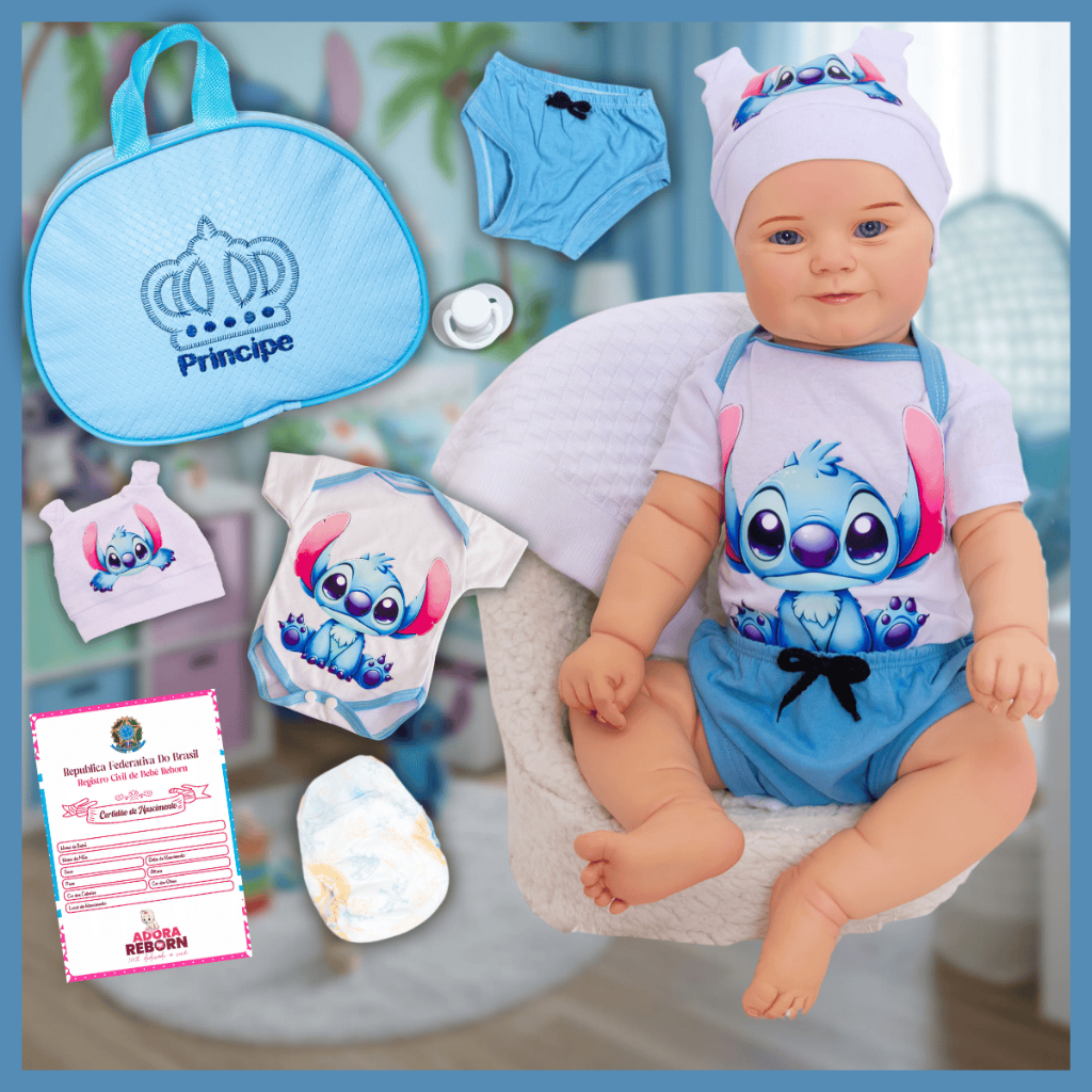 Bebê Boneco  Reborn Menino Maddie Stitch Kit Bolsa Maternidade Corpinho Em Silicone Pode Dar Banho - Mom & Baby