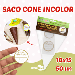 Sacos Cone Trufado 10x15 Plástico BOPP Transparente c/ Etiqueta Diversas Quantidades em Oferta na Shopee
