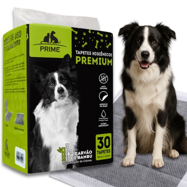 30 Tapetes Higiênicos Prime Carvão Ativado 80x60 - Gel Ultra Absorvente | Cães | Anti-Odor em Oferta na Shopee