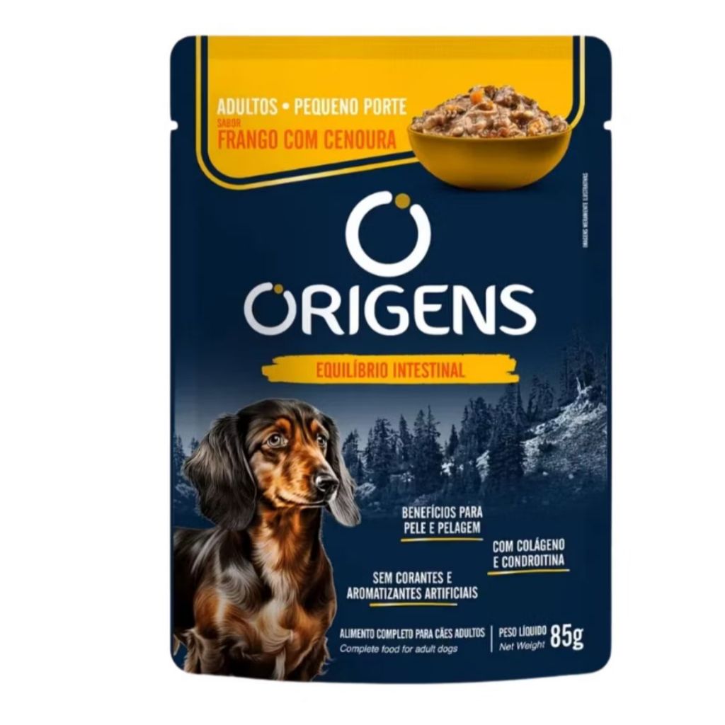 Kit 18 Saches Origens para Cães Adultos de Porte Pequeno Sabor Frango com Cenoura 85g cada