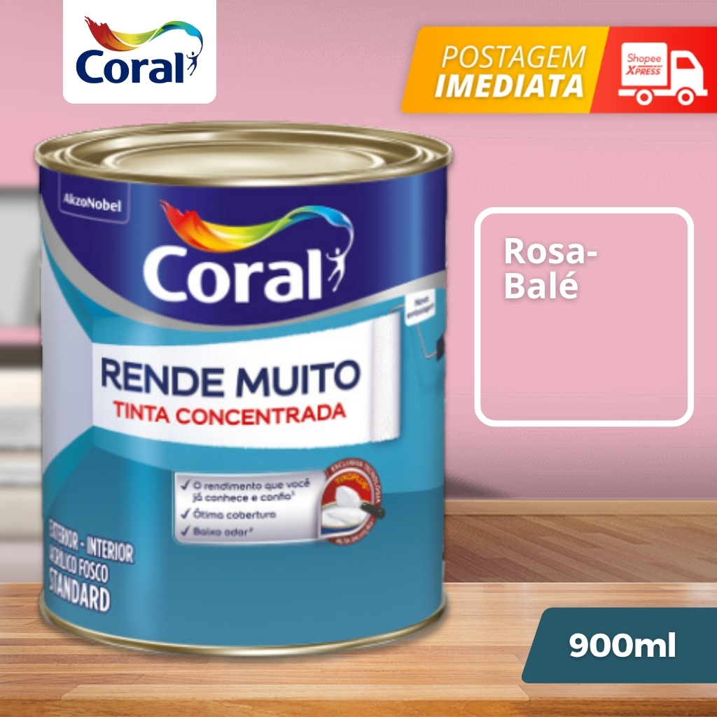 Tinta Coral Rende Muito Paredes e Tetos Rosa Balé 800ml em Oferta na Shopee
