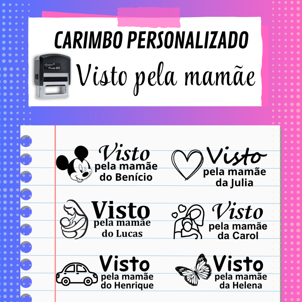 Carimbo Visto pela mamãe Automático vários modelos, cores e desenhos em Oferta na Shopee