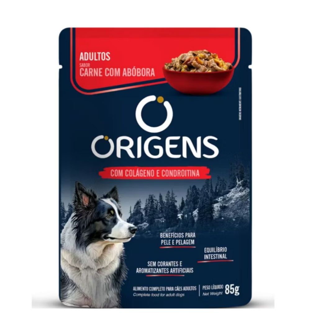 Kit 18 Saches Origens para Cães Adultos Sabor Carne com Abobora 85g cada
