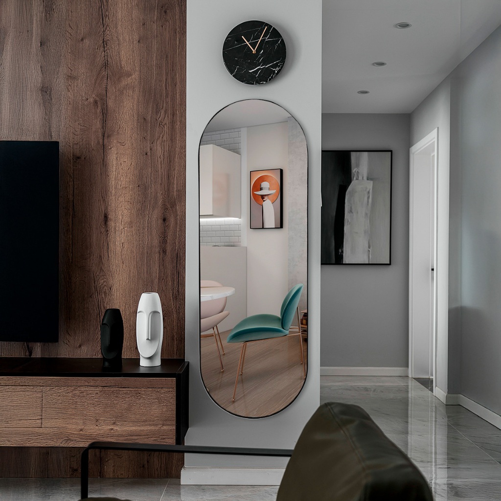 Espelho Pílula 150x50cm | Suporte de Parede | Couro Orgânico | Corpo Inteiro em Oferta na Shopee