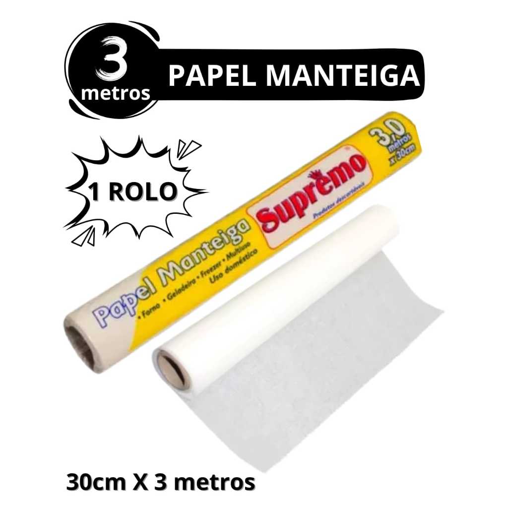Rolo Papel Manteiga Suprático 30cm x 3m Antiaderente Forno Confeitaria Assados Air Fryer