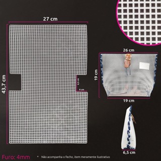 Malha chenille para bolsa 43,7x27cm ref.153946(Tela plástica) com furo 4mm em Oferta na Shopee