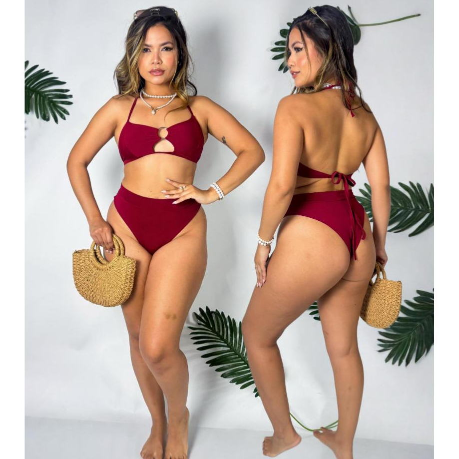 Conjunto Biquini Hot Pants no tecido suplex, Biquini Argola de Amarrar nas costas,  cintura alta