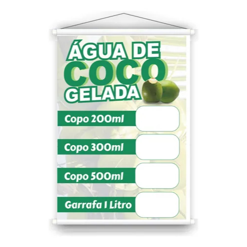 BANNER FAIXA I ÁGUA DE COCO GELADO I PREÇO EDITÁVEL 40X60CM