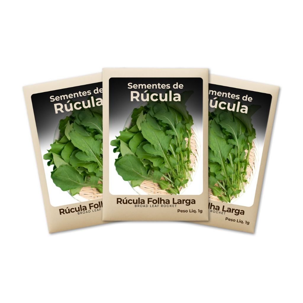 Semente de Rúcula Folha Larga Produção Rápida Cultivo Simples Hortas Urbanas Crescimento Garantido-Kit 3 Pct