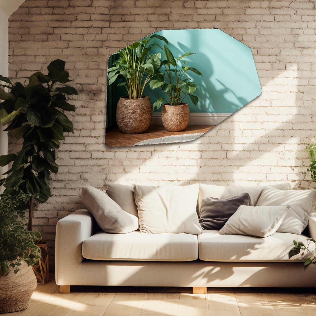 Espelho Orgânico Moai 60x80cm para Banheiro Sala com Borda em Couro Ecológico e Fixação de Parede