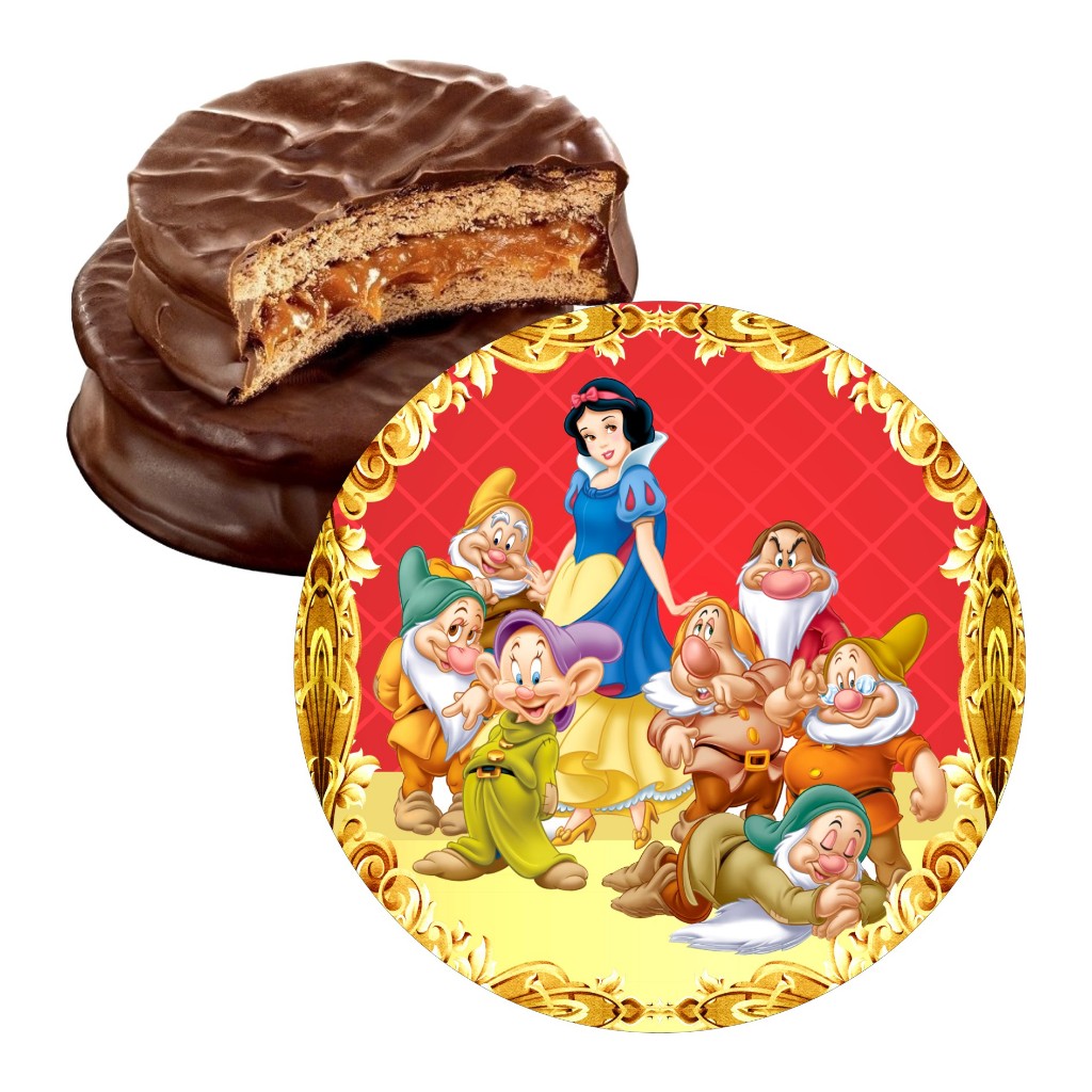 Adesivos para Alfajor 5cm Branca de Neve - Pronto para ser aplicado, Decoração de Festa