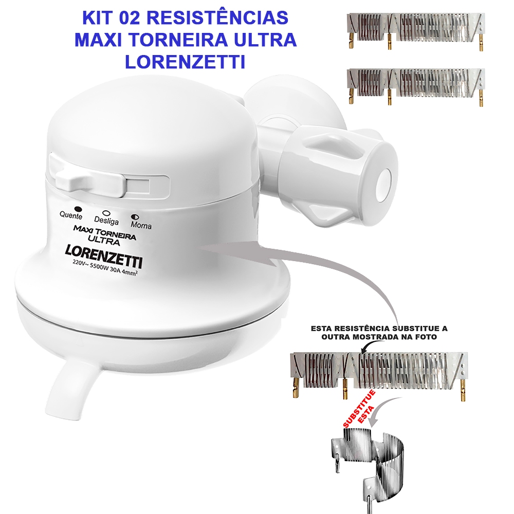 Kit Resistência PMR Maxi Torneira Ultra Lorenzetti 5500W 127V ou 220V Maxi Ducha Ultra 2 ou 4 Peças