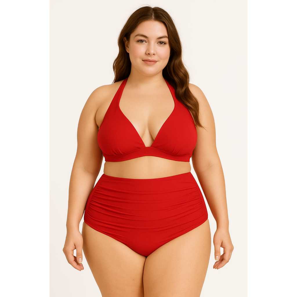 Biquini plus size calcinha alta franzida