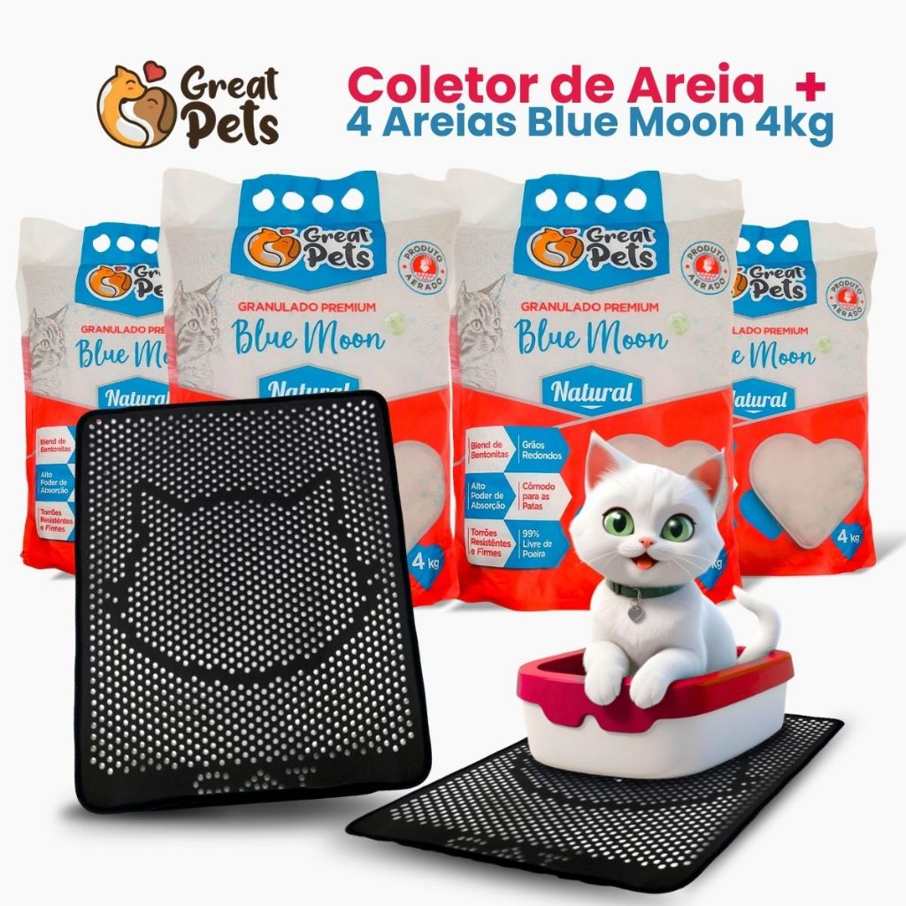 Kit 4 Areia Blue Moon Great Pets 4kg E Tapete Coletor Mypetone