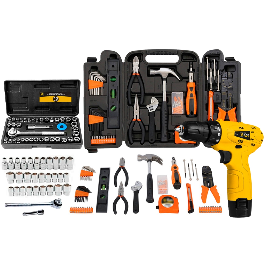 Kit Jogo De Ferramentas Completo Com Furadeira Parafusadeira em Oferta na Shopee
