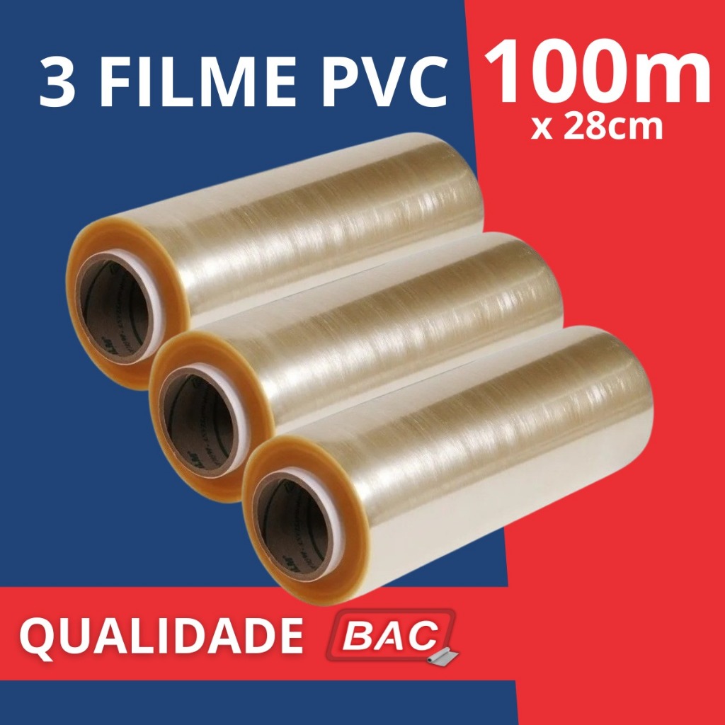 Kit 3 Rolo Bobina Plastico De Filme Pvc 28cm X 100 Metros Qualidade BAC em Oferta na Shopee