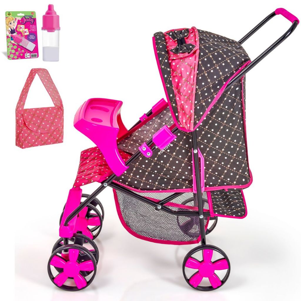 Carrinho De Boneca Reborn Milano Luxo Oliveira + Bolsa+ leite