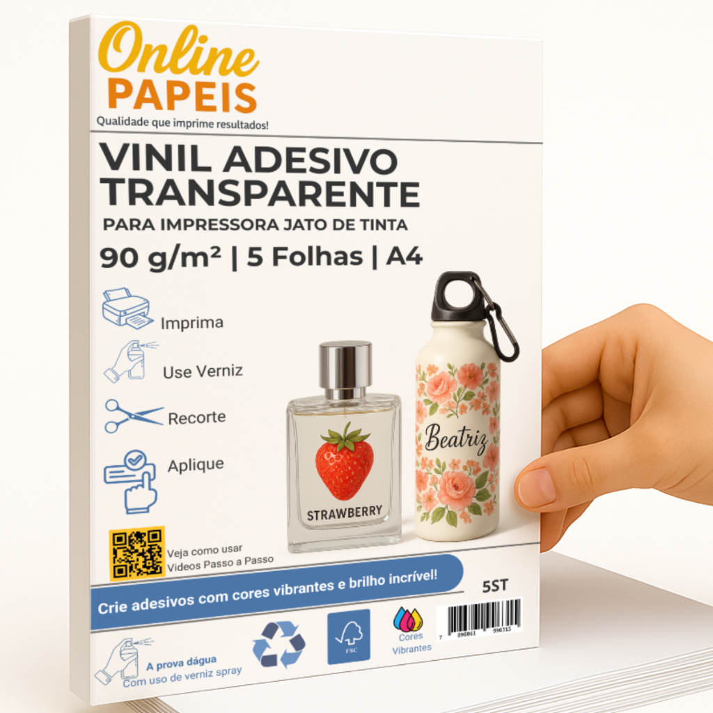 Vinil Adesivo Transparente A4 – 5 Folhas Jato de Tinta