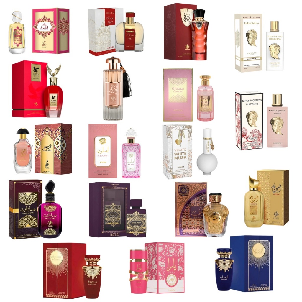 Perfume Arabe Yara Lattafa  - Sabah Al Ward, Ameerat Al Wataniah - Adyan By Anfar -  Al Ward - Al Sharq  - Le Cham