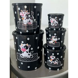 jogo potes mantimentos vasilhas 5 peças plástico (vaquinha)adesivo em Oferta na Shopee