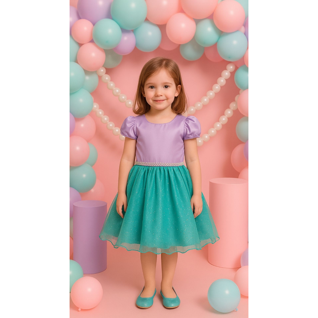 Vestido Infantil de Festa Tema Fantasia Menina Carnaval Ariel Pequena Sereia