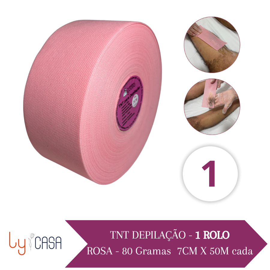 TNT para Depilação 1 Rolo 50m Rosa 80g 7cm Lenço Perlon Papel Depilatório Descartável Profissional