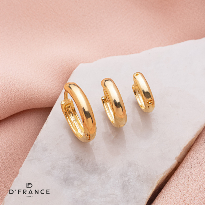 Trio De Argolas Lisas Banhado a Ouro 18K - D France Semijóias em Oferta na Shopee