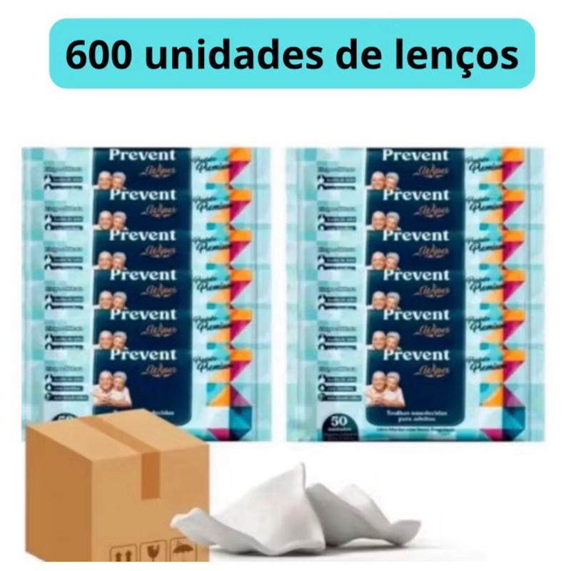 Caixa com 600 lenços Umedecido com 12 pacotes  Geriátrica Prevent 50un em Oferta na Shopee