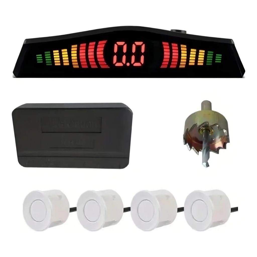 Kit Sensor De Estacionamento 18mm Branco Universal Ré Parachoque Traseiro Serve em todos carros Plástico Visor Display