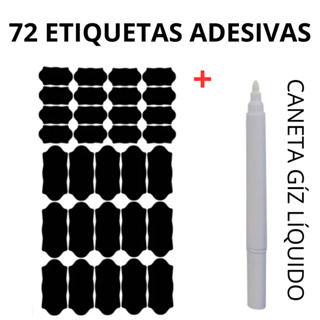 70 Etiquetas Adesivas 6X3cm Lousa + Caneta Giz Liquido Branca Temperos Potes Organizador Limpeza em Oferta na Shopee