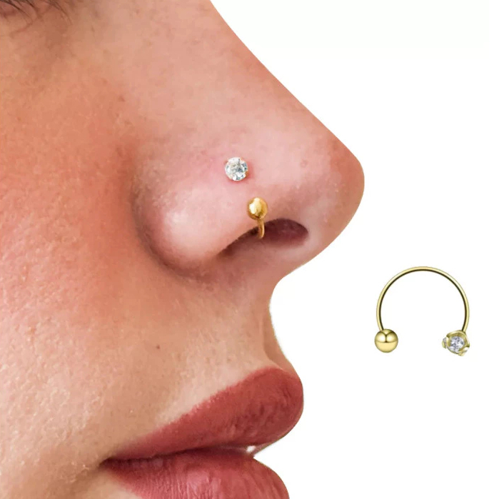 Piercing Ferradura Fina para Nariz Aço Gold com Zircônia em Oferta na Shopee