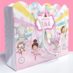 Sacolinha Circo Rosa Ondulada Personalizada Festa Lembrancinha Kit Festa Circus Sacola Palhaço Palhacinha
