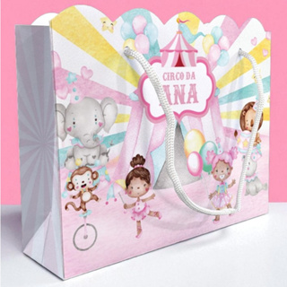 10 Sacolinhas Ondulada Personalizadas Festa Circo Circus Rosa (20x15x5,5cm) em Oferta na Shopee