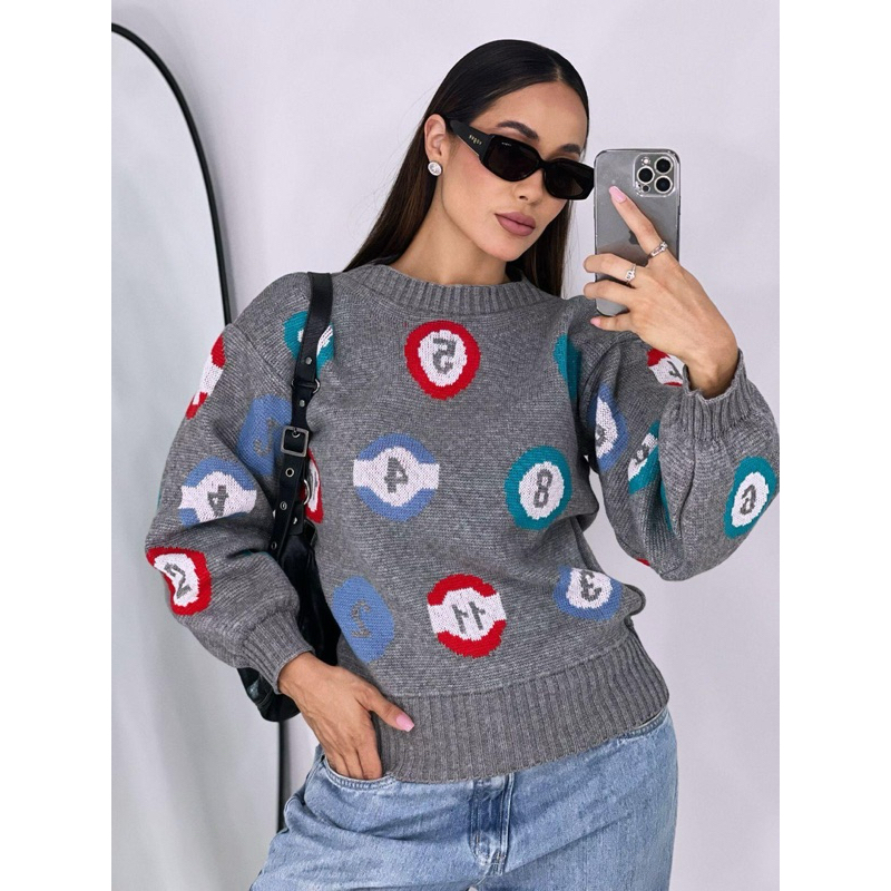 BLUSA DE TRICOR DE FRIO COM ESTAMPA DE BOLA DE BILHAR MODINHA