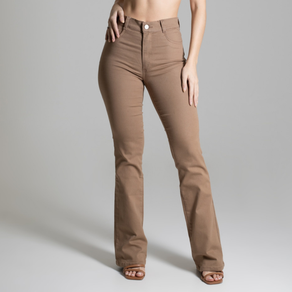 Calça Feminina Sawary Flare Boca de Sino Cintura Alta Bootcut Elastano Lycra Rodeio Original
