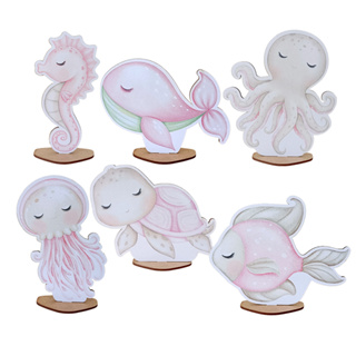 Kit Display de Mesa MDF 6 Peças - Fundo do Mar Aquarela Menina em Oferta na Shopee
