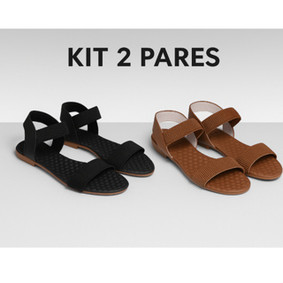 Kit 2 Sandália Rasteirinha Feminina Rasteira Confortável Elástico Verão Calce Fácil Dia a Dia em Oferta na Shopee