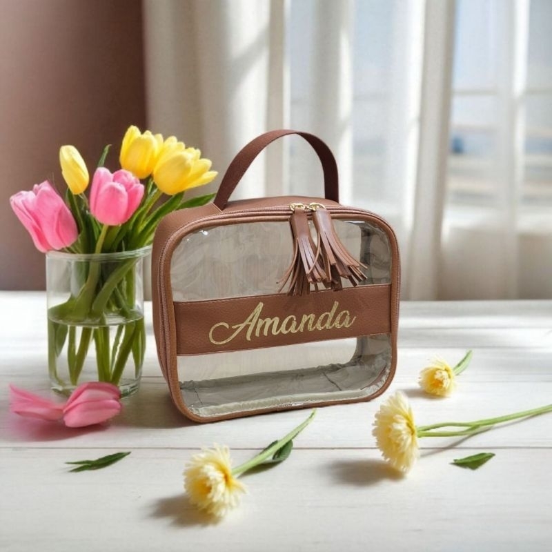 NECESSAIRE CRISTAL ORGANIZADOR DE MALA P TRANSPARENTE COM  ALÇAS DE MÃO PERSONALIZÁVEL