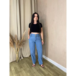 CALÇA CÓS LARGO, com zíper e Botão frontal