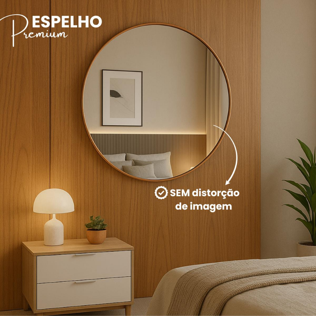 Espelho Adnet Redondo Luxo Couro Costurado 30 40 60cm com Suporte Fixação Sala Quarto Banheiro Hall em Oferta na Shopee
