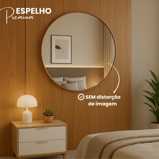 Espelho Adnet Redondo Luxo Couro Costurado 30 40 60cm com Suporte Fixação Sala Quarto Banheiro Hall em Oferta na Shopee