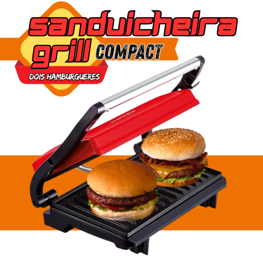 GRILL E SANDUICHEIRA ARNO COMPACT UNO PRETA OU VERMELHA 760W ANTIADERENTE COM LUZ INDICADORA