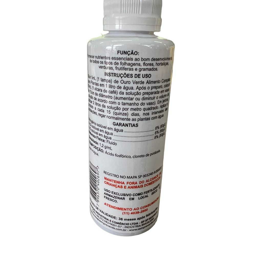Ouro Verde Adubo Fertilizante Líquido Concentrado Para Plantas 100ml Rende 20 Litros — imagem 2 de 2