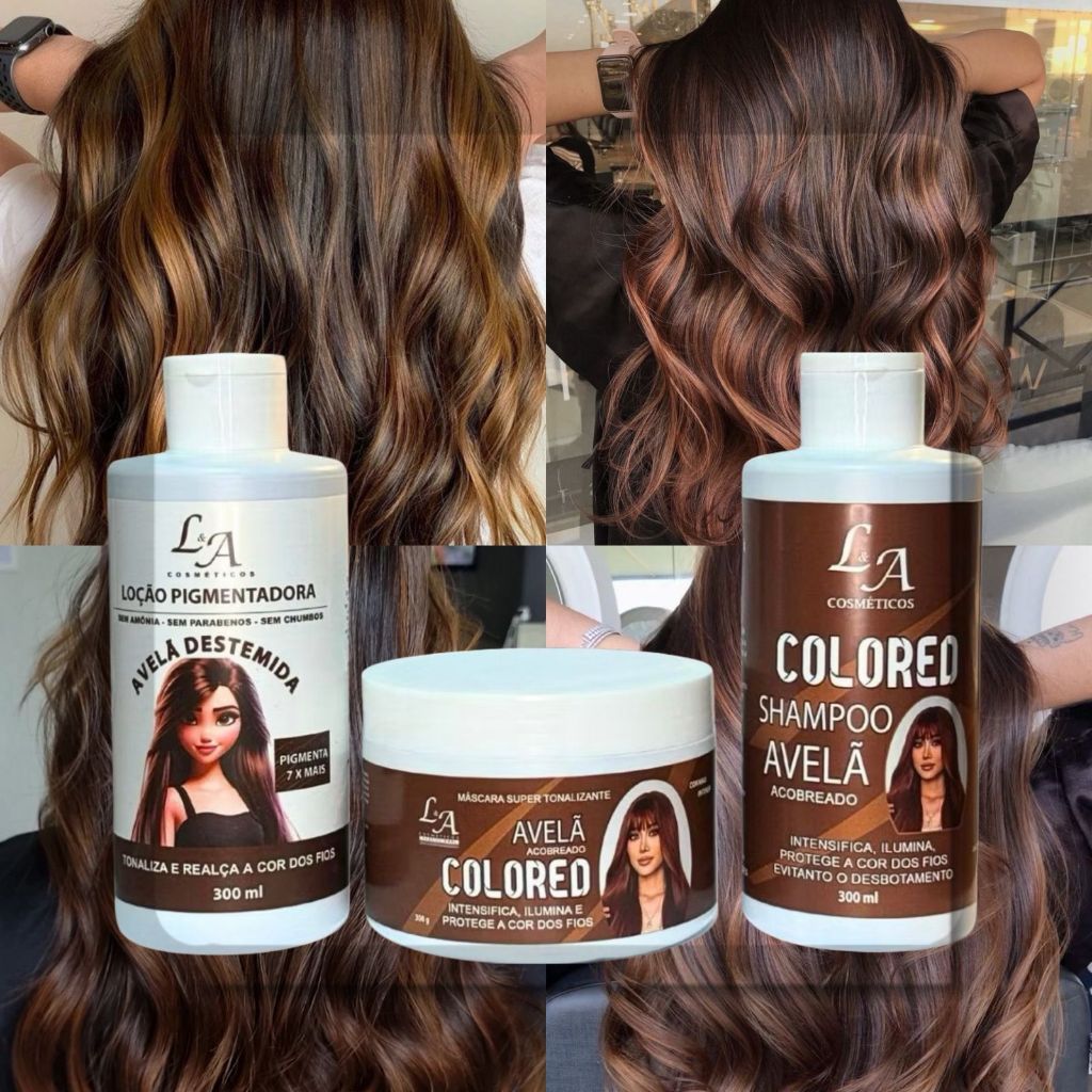 Combo Tonalizante Avelã Acobreado Morena Iluminada Tons Caramelos Marrom Intenso em Oferta na Shopee