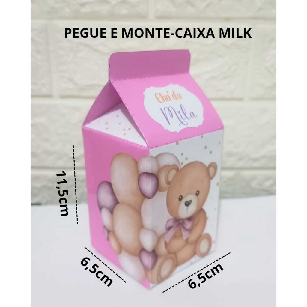 Pegue e monte caixa milk, lembrancinha chá bebe revelação ursinha menina e menino personalizada