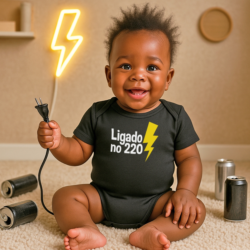 Body Bebê Algodão Estampa Divertida Ligado no 220 Volts