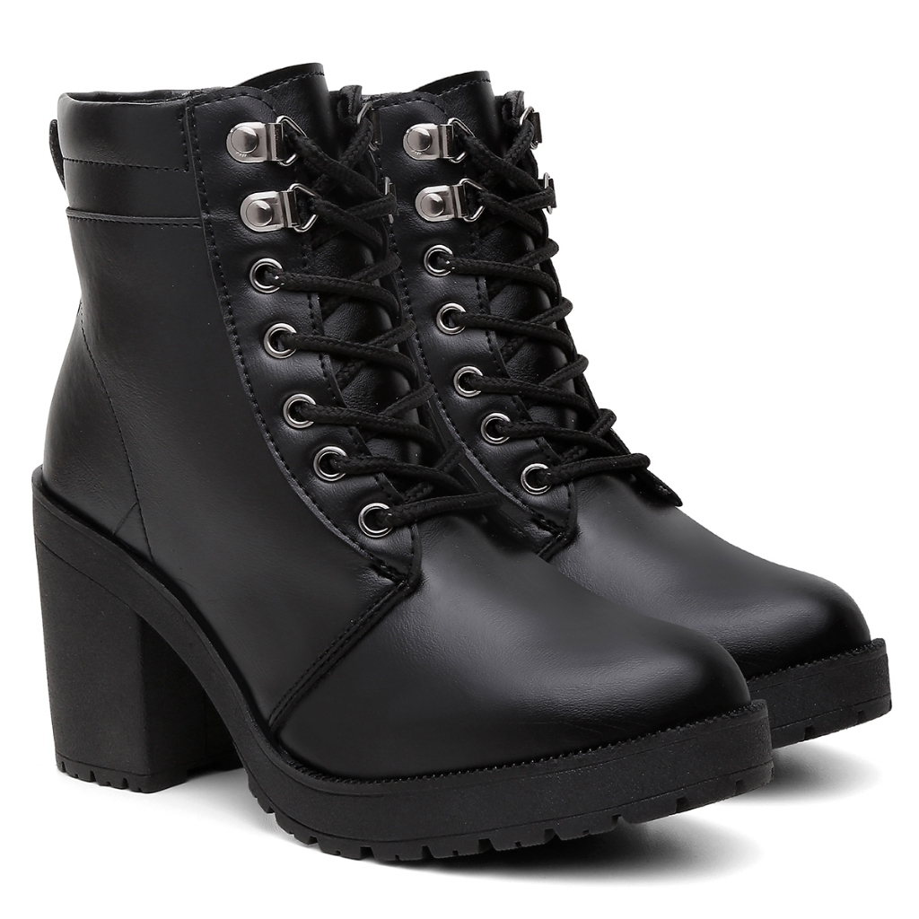 Bota Feminina Confortavel Coturno Cano Curto Salto Medio Tendencia Moda Blogueira