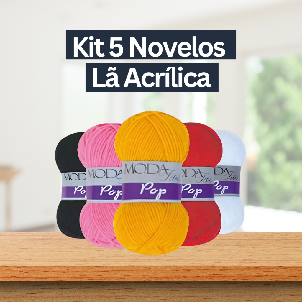 Kit 5 Novelos Fio Lã Pop Moda Fios 40g - 96 m Tricô Crochê